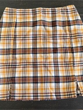 Plaid Mini Skirt in Mustard and Brown